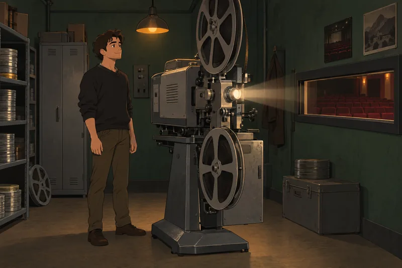 cuestionario de cine: técnico revisa un proyector.
