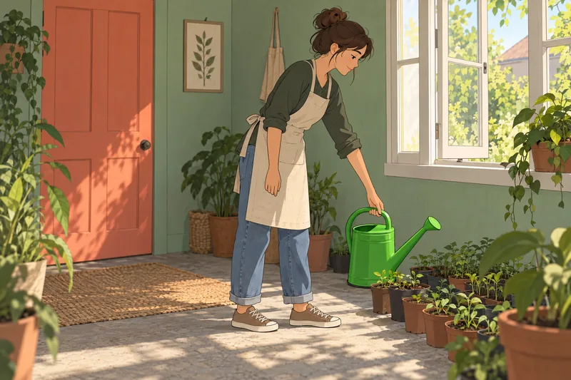 La imagen muestra comportamiento proactivo al cuidar plantas.