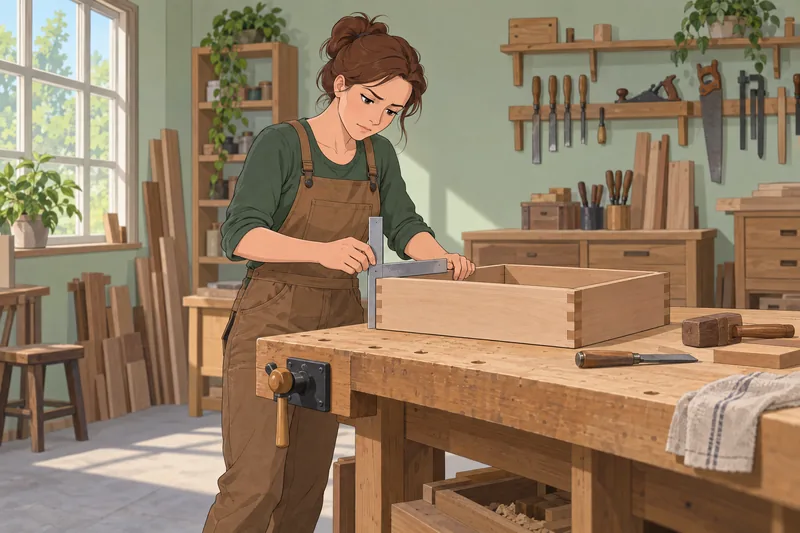 Professional Perfectionism Scale: A carpenter checks a drawer.