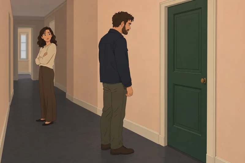 Relationship Feelings Profile near a closed hallway door.