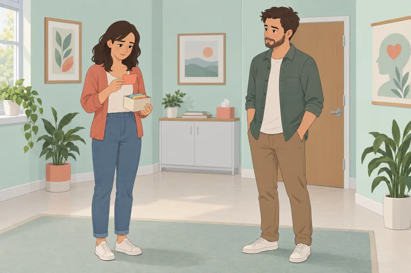 Relationship Feelings Profile depicts a quiet clinic conversation.