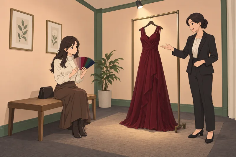 Prom Dress Quiz compares fabric swatches under light.