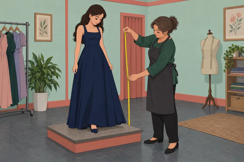 Prom Dress Quiz shows a careful hem measurement.