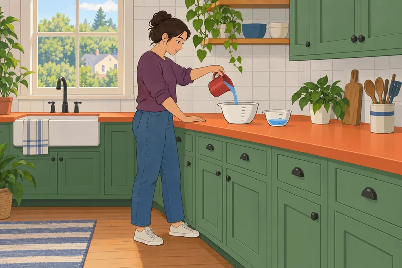 Proportions Quiz shows measured water in a kitchen.