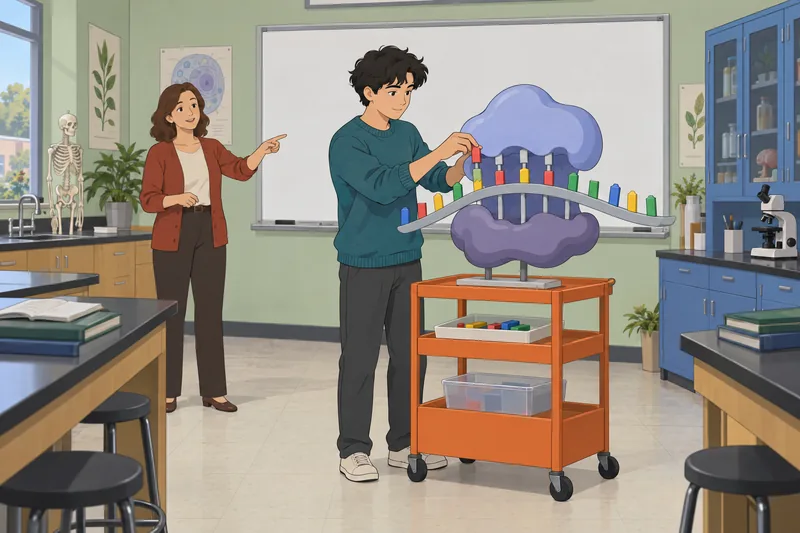 Protein Synthesis Quiz: student builds an RNA model.