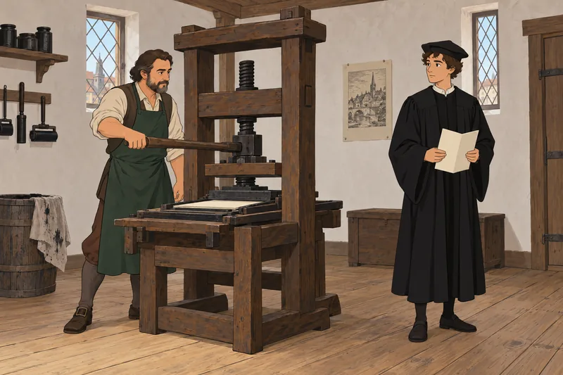 Protestant Reformation Quiz shows a printer at work.