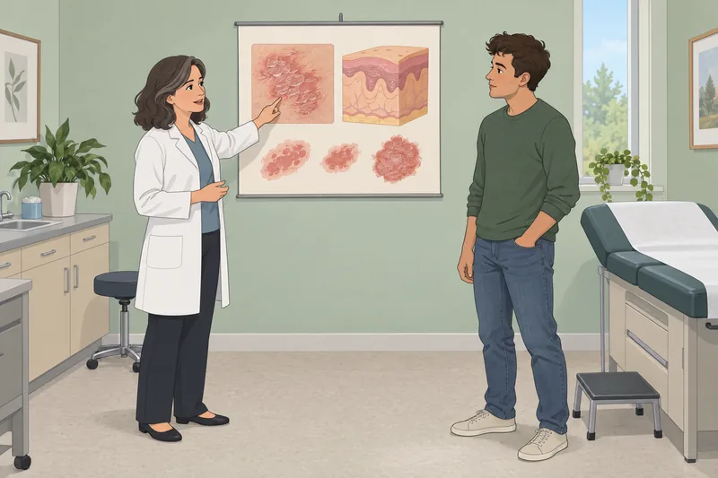 Psoriasis Quiz shows a clinic knowledge discussion.