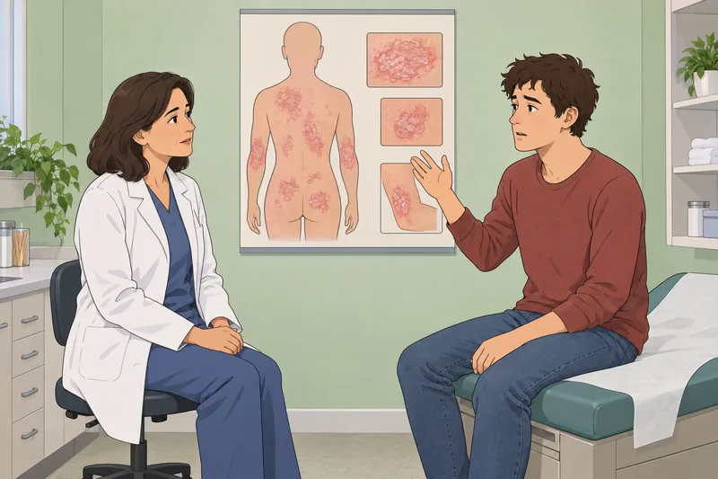 El cuestionario sobre psoriasis ocurre en clínica.
