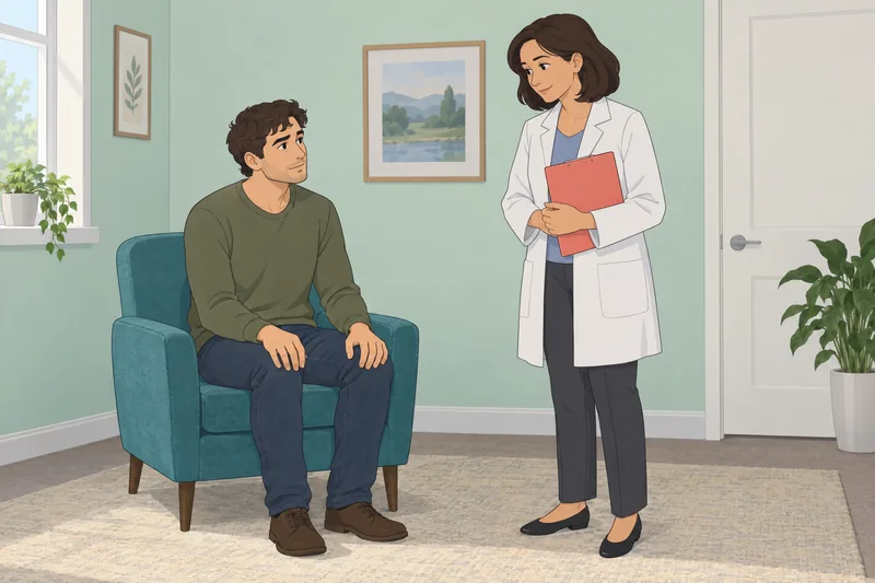 Psychiatrist Quiz shows a calm clinical assessment.