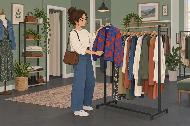 Consumer Psychological Profile: a shopper studies a jacket.