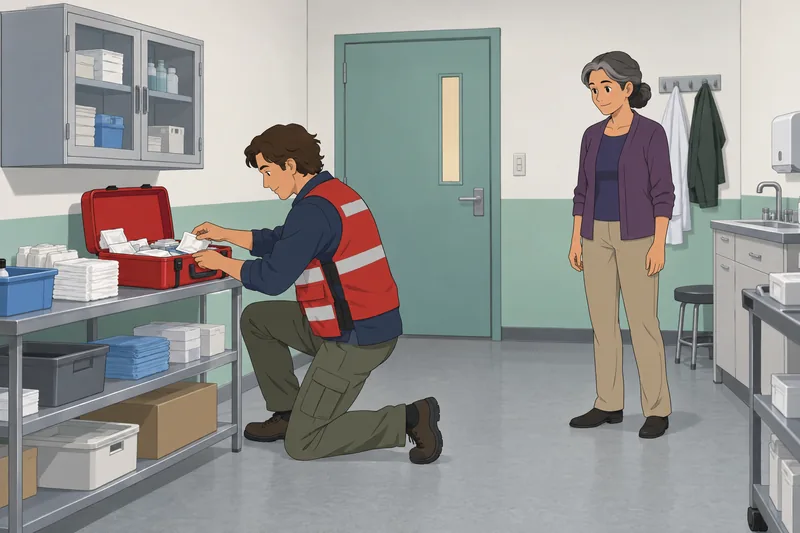 Psychological Readiness to shows a volunteer checking supplies.