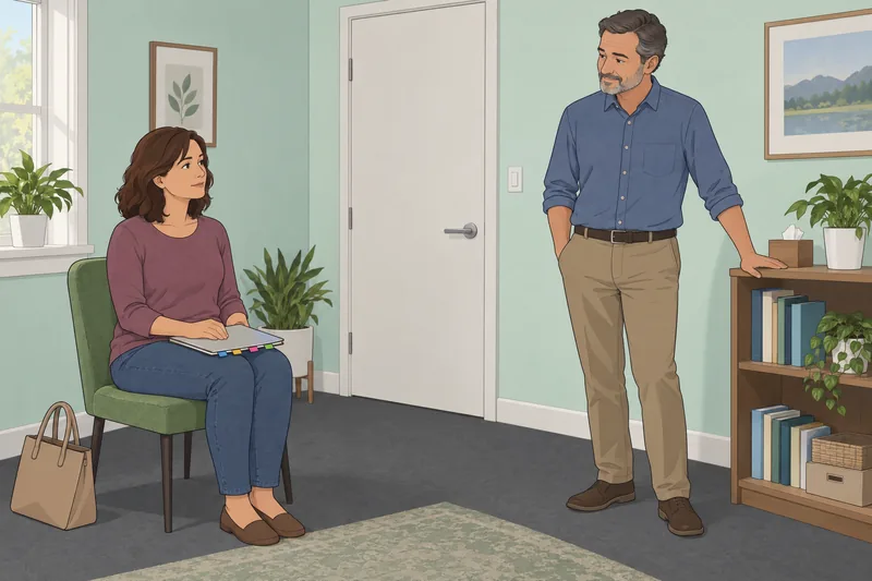 La escena muestra escalas de estrés en clínica.