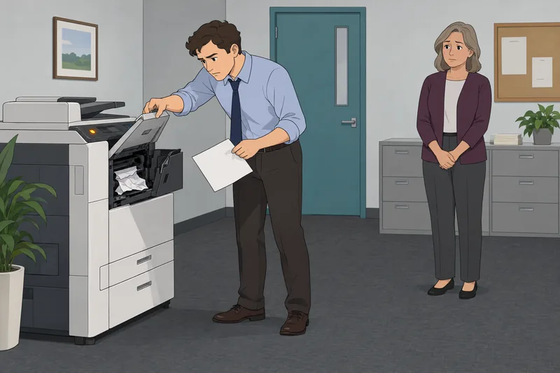 PTSD Stressfulness Rating shows printer trouble at work.