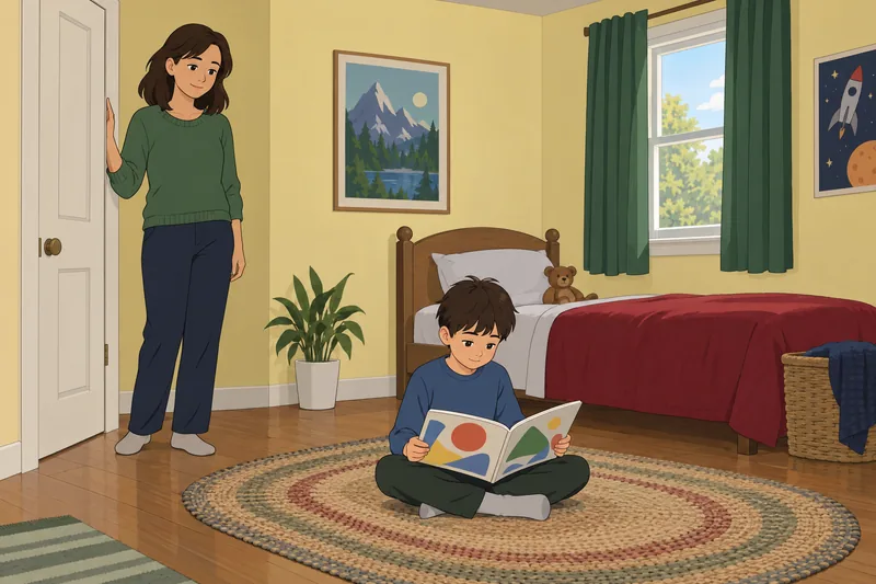 PTSD Symptom Checklist shows calm bedroom reading.