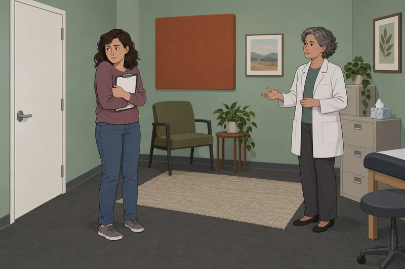 PTSD Test shows a quiet clinic assessment.