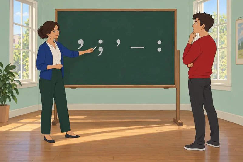 Punctuation Quiz shows a teacher explaining punctuation marks.