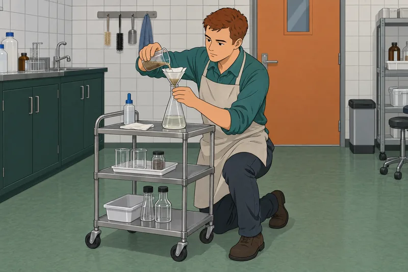 Pure Substance and: A technician filters cloudy water.