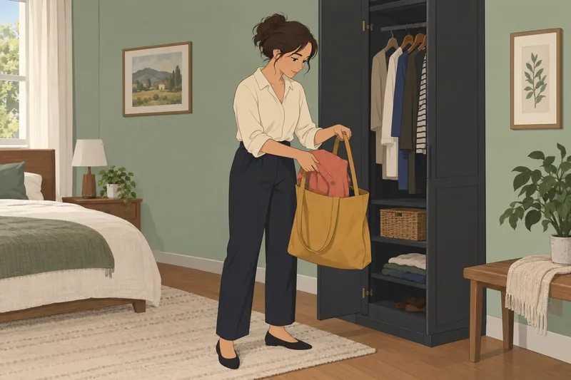 Purse Quiz: a woman packs a tote.