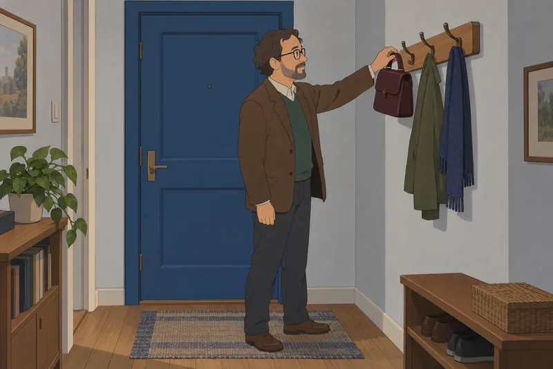 Quiz de bolsos: un bibliotecario ajusta una bandolera.