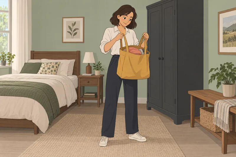 Quiz de bolsos: una mujer guarda un tote.