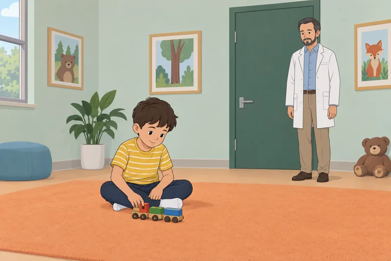 Childhood Autism Rating in a clinic playroom.