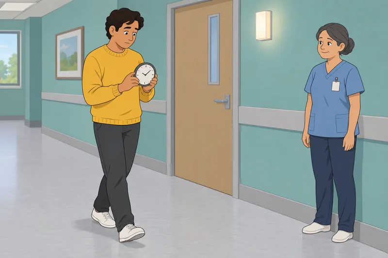 Questionnaire for Assessing: participant pauses beside a clock.