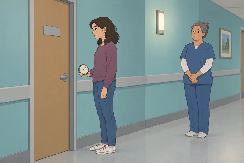 cuestionario de evaluación: participante espera junto al reloj.