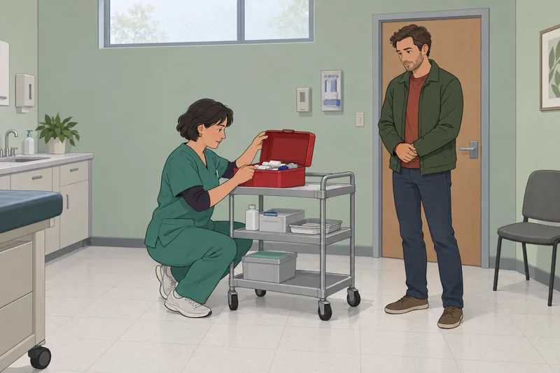 Danger and Safety: a nurse checks a box.