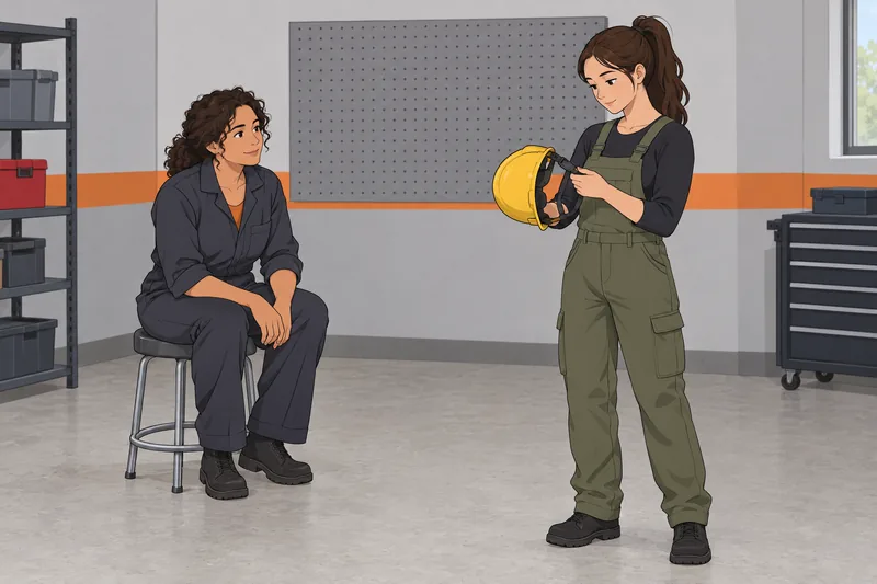 cuestionario para identificar: una instructora muestra un casco.