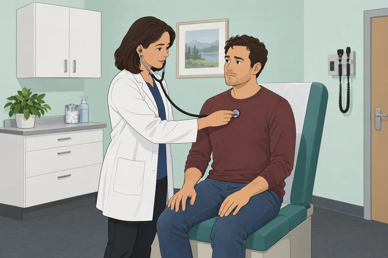 Autonomic Symptoms Questionnaire in a clinic examination room.