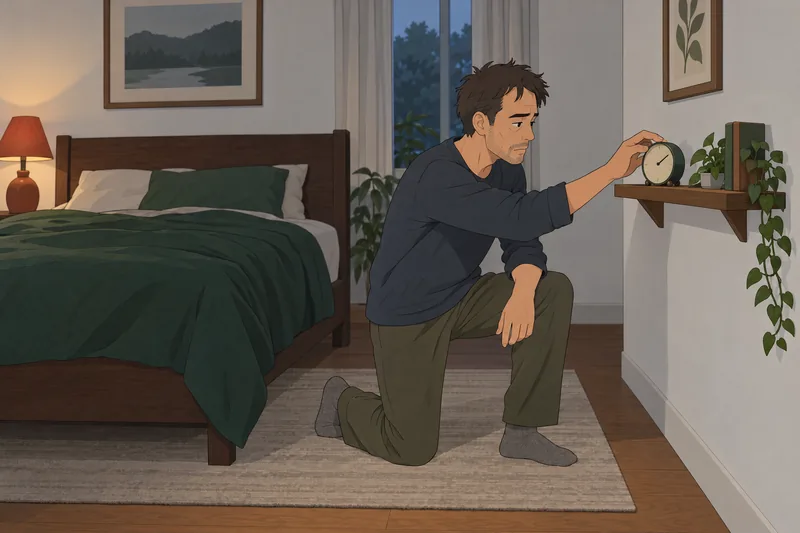Neurotic Disorders Questionnaire: man adjusts a bedside clock.