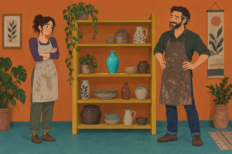 El cuestionario de envidia rodea un jarrón turquesa.