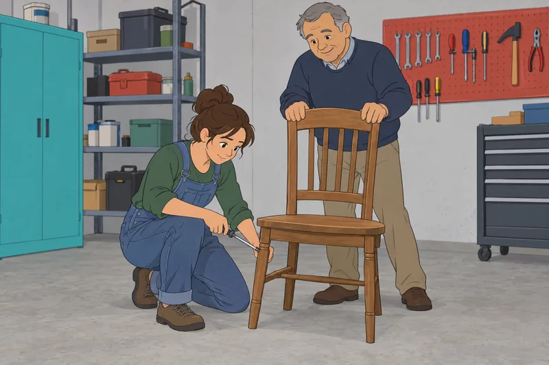 Adult Helping Behavior guides a careful workshop repair.