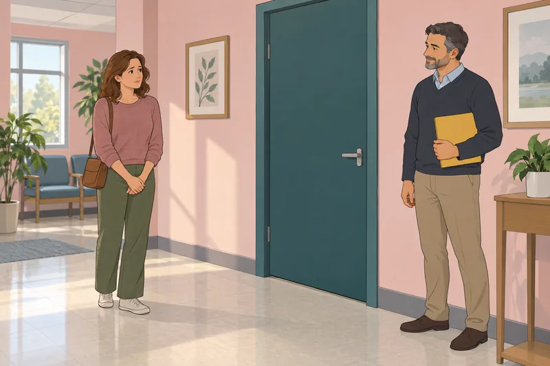 Psychological Help Need: visitor pauses by the door.