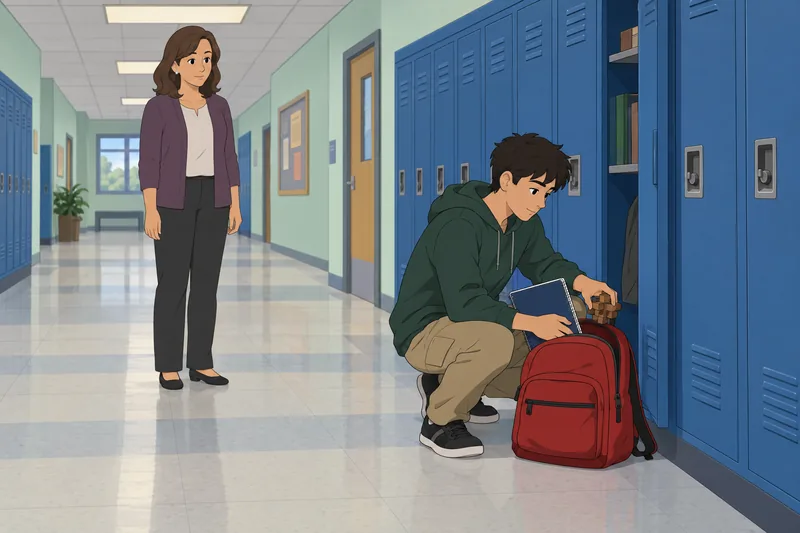 Adolescent Crisis Symptom appears in a school hallway.