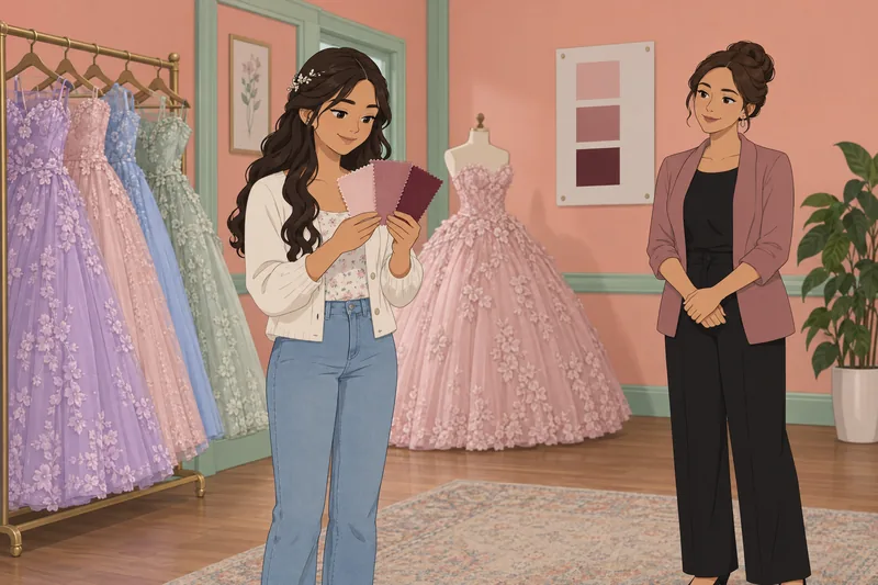 Quince Theme Quiz: a teen compares fabric swatches.