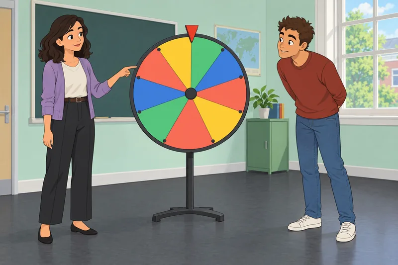 Quiz Wheel Game in a bright classroom.