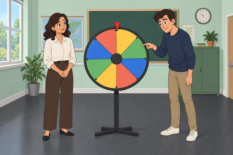 juego de ruleta en un aula luminosa.