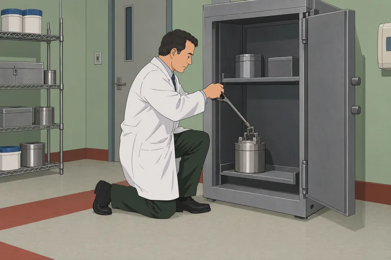 Radiation Safety Quiz depicts shielded source storage.