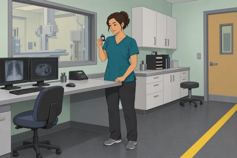 Radiation Safety Quiz shows a clinic briefing.