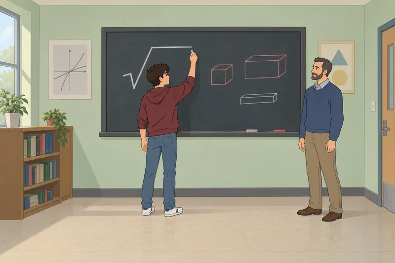 Radicals Quiz shows a learner at a chalkboard.