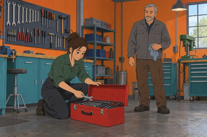 Express Assessment of shows technicians organizing a toolbox.