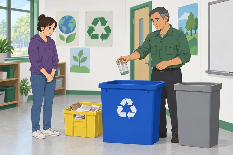 Recycling Quiz shows careful glass sorting.