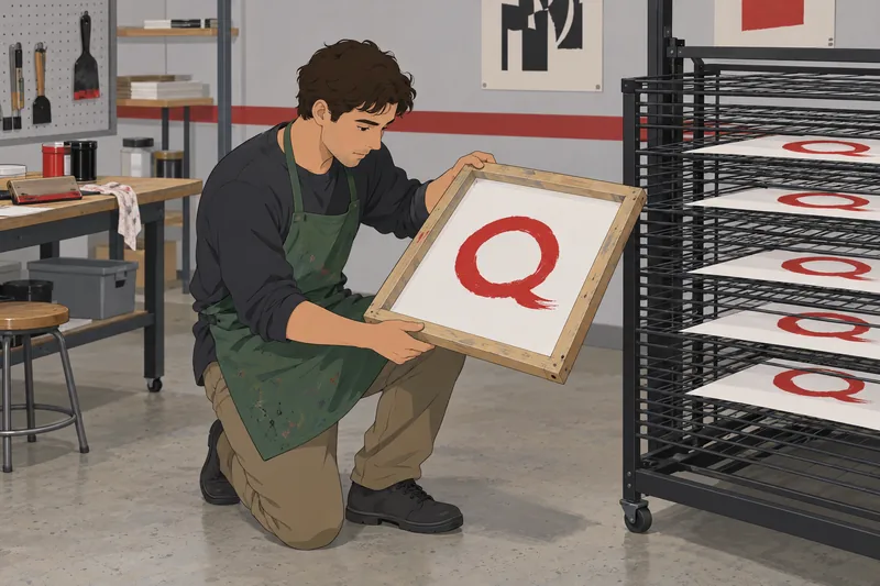 Red Q Logo scales beside a print frame.