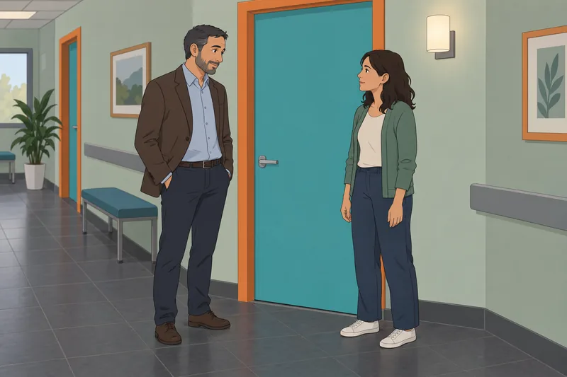 Diálogo de sociabilidad reflexiva junto a una puerta.
