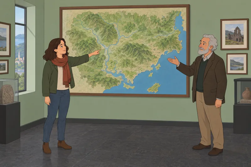 Regional Identity Scale depicts residents studying a map.