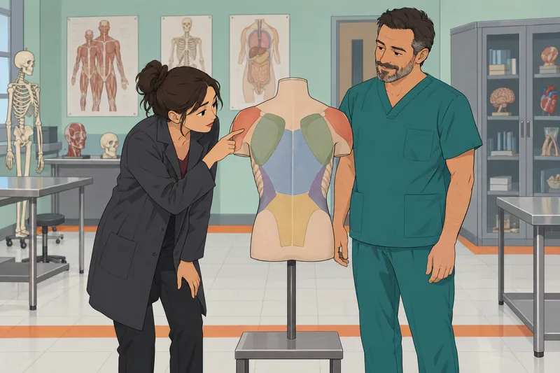 Regional Terms Anatomy: tutor studies a torso model.