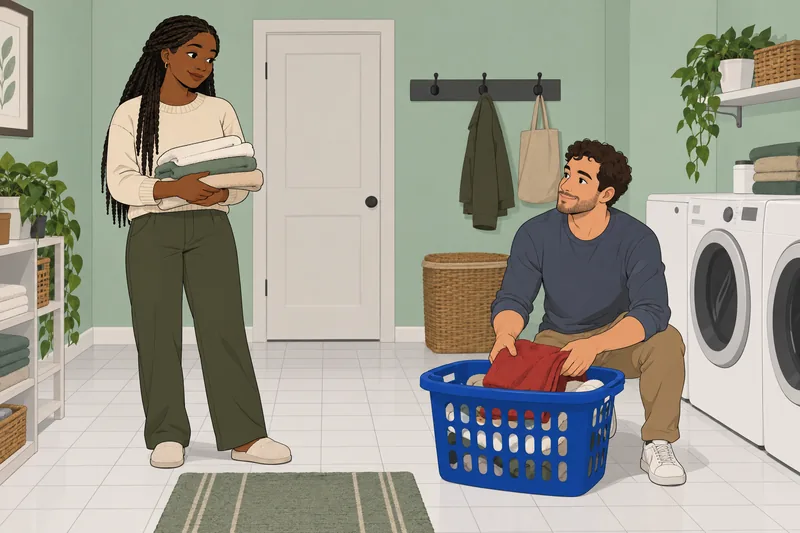 Relationship Compatibility Test shows partners sorting laundry.