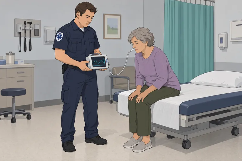 Quiz para EMT: paramédico revisa la capnografía.