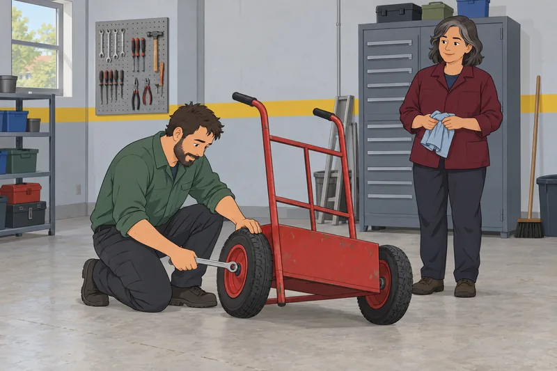 Responsibility Past/Present Test: volunteer repairs a handcart.